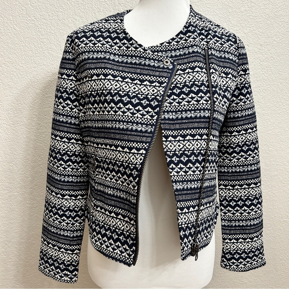 Joie Moto Navy and White Patterned Blazer Coat